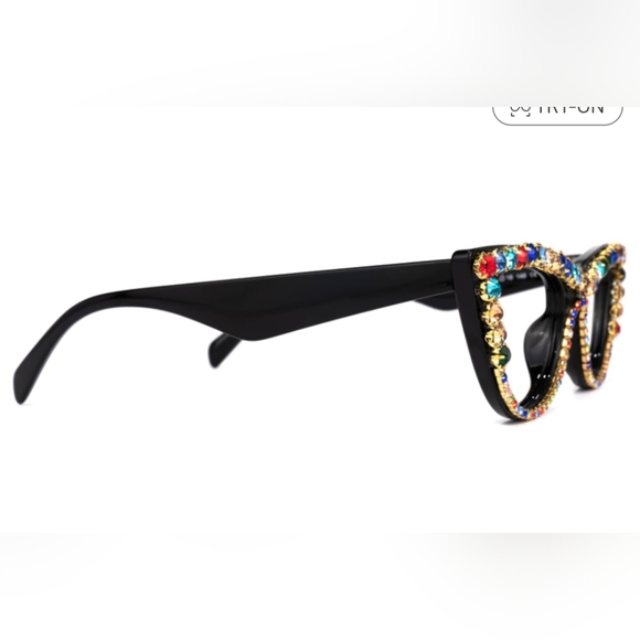 Rhinestone cat eye plastic lens frames, sturdy and durable, ready to wear or - Picture 5 of 8
